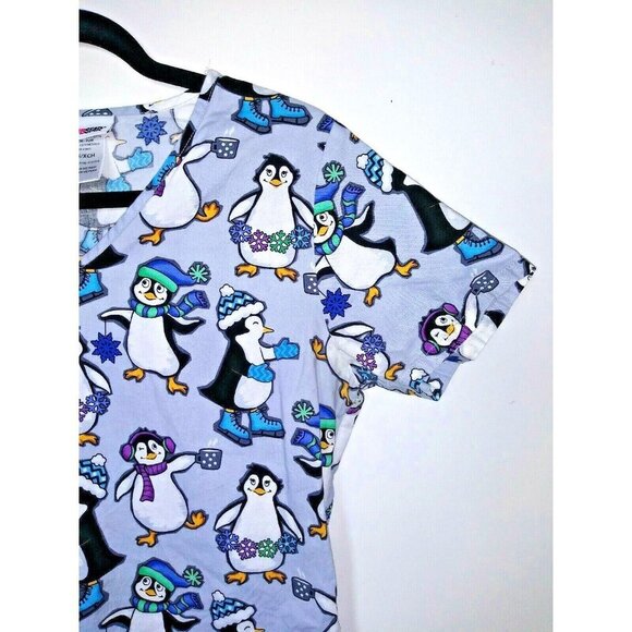 ScrubStar Nurses Shirt Penguins scrub top XS Penguin Lovers Cotton short sleeve - Picture 3 of 6